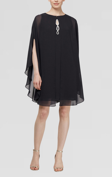 Hot sl fashions embellished tiered chiffon dress capelet