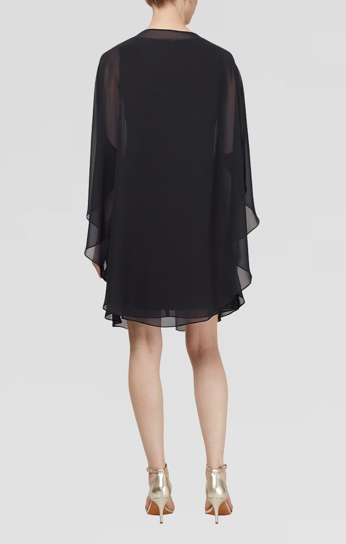 Chiffon Cocktail Dress with Beaded Neck and Removable Capelet