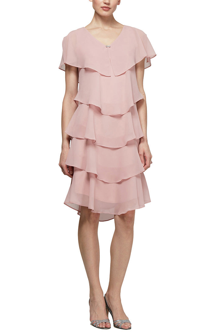 slim fit dress slacks SL Fashions Petite Boat Neck Shirt Overlay Sheath Dress - Faded Rose main image 1
