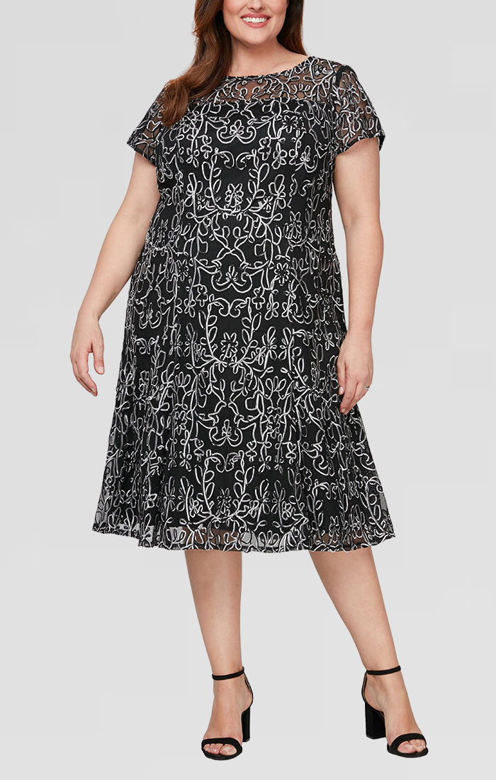 Plus Embroidered Soutache Lace Cocktail Dress