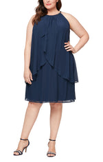 Plus Split Front Chiffon Dress with Bead Cord Necklace