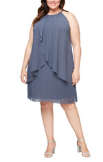 Plus Split Front Chiffon Dress with Bead Cord Necklace