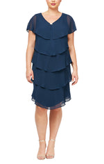 Plus - Pebble Georgette Dress with Caped Tier