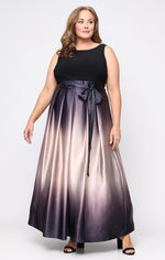 Sleeveless Gown with Satin Ombre Skirt & Tie Belt