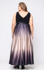 Sleeveless Gown with Satin Ombre Skirt & Tie Belt