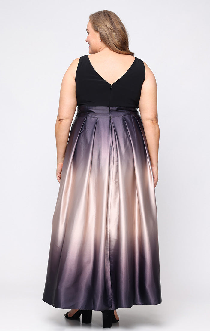 Sleeveless Gown with Satin Ombre Skirt & Tie Belt