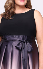 Sleeveless Gown with Satin Ombre Skirt & Tie Belt