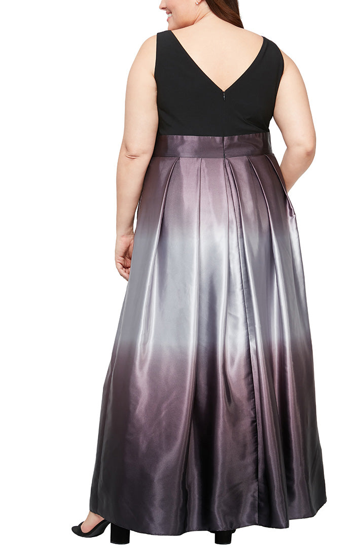 Plus Sleeveless Gown with Satin Ombre Skirt & Tie Belt
