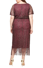Plus Metallic Crochet Blouson Dress with Fringe Trim