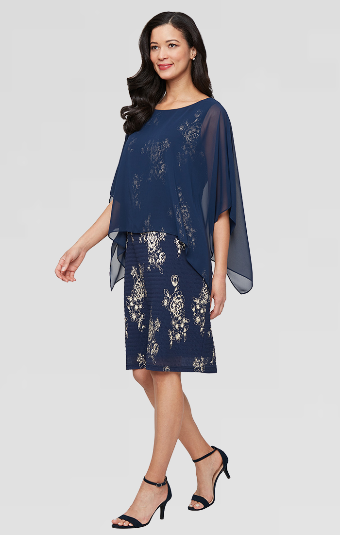 Sl Fashions Dresses S.L. Fashions Women's Chiffon Tier Jacket Dress - Bead Neck Evening Gown For Special Occasions Short Sleeve V Sl Fashions Dresses S.L. Fashions Women's Chiffon Tier Jacket Dress - Bead Neck Evening Gown For Special Occasions Short Sleeve V