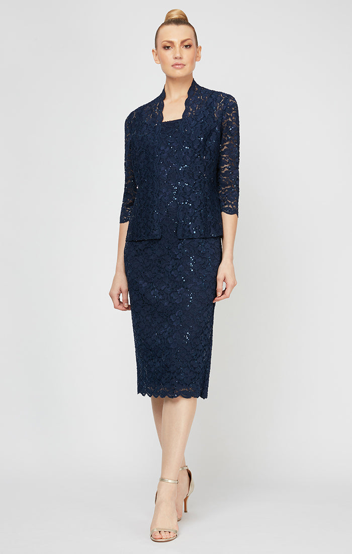 Lace Jacket Dress with Sequin Detail