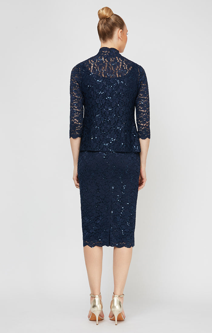 Lace Jacket Dress with Sequin Detail – S.L. Fashions Lace Jacket Dress with Sequin Detail – S.L. Fashions