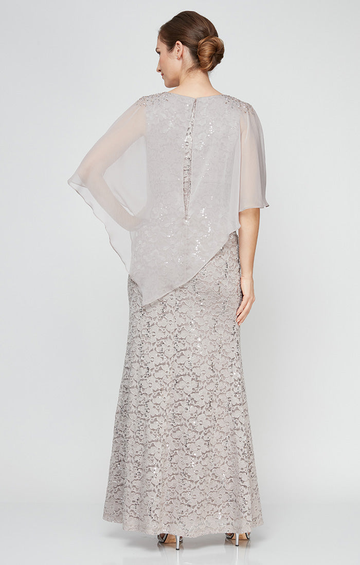 Long Popover Dress With Beaded Shoulder Detail and Asymmetric Overlay S.L. Fashions Long Popover Dress With Beaded Shoulder Detail and Asymmetric Overlay S.L. Fashions