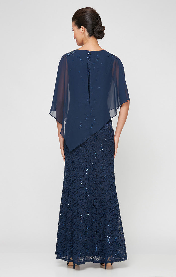 Long Popover Dress With Beaded Shoulder Detail and Asymmetric Overlay S.L. Fashions Long Popover Dress With Beaded Shoulder Detail and Asymmetric Overlay S.L. Fashions