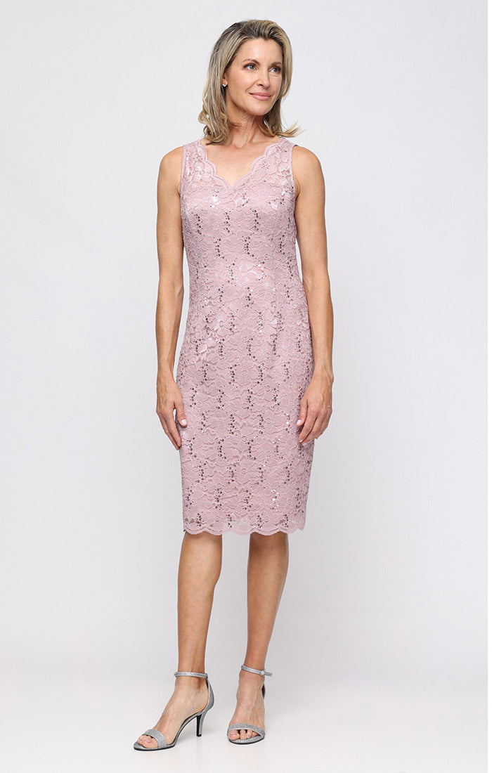 Regular - Short V-Neck Sheath Dress With Bolero Jacket and Scallop Det S.L. Fashions Regular - Short V-Neck Sheath Dress With Bolero Jacket and Scallop Det S.L. Fashions