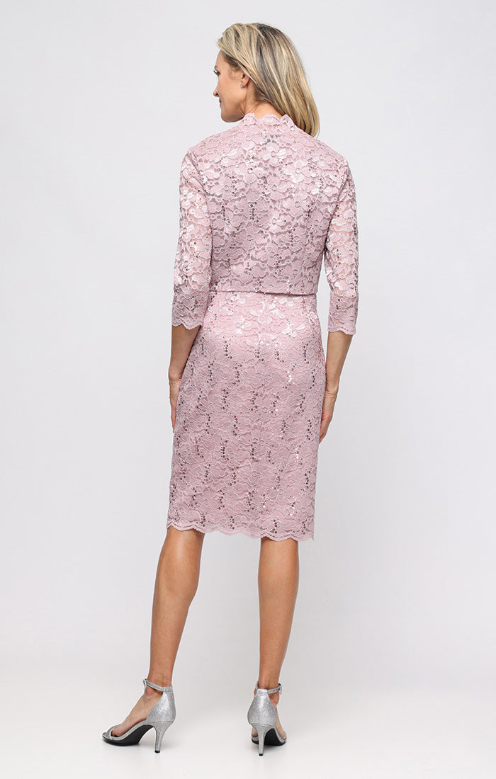 Regular - Short V-Neck Sheath Dress With Bolero Jacket and Scallop Det S.L. Fashions Regular - Short V-Neck Sheath Dress With Bolero Jacket and Scallop Det S.L. Fashions
