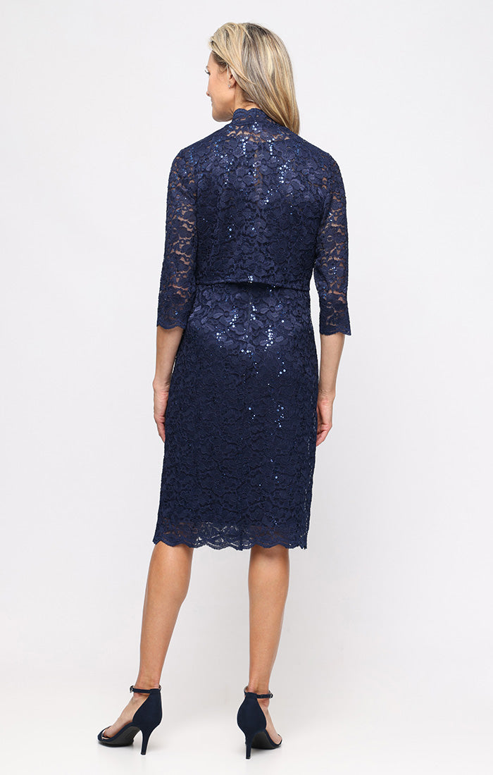 Regular - Short V-Neck Sheath Dress With Bolero Jacket and Scallop Det S.L. Fashions Regular - Short V-Neck Sheath Dress With Bolero Jacket and Scallop Det S.L. Fashions