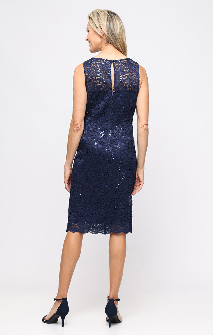Regular - Short V-Neck Sheath Dress With Bolero Jacket and Scallop Detail