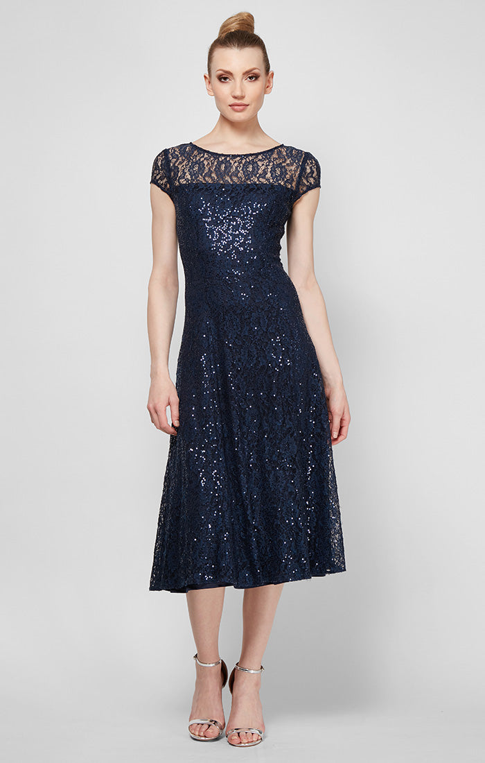 tea length sequin lace dress Tea Length Sequin Dress by Cinderella Divine CH189S