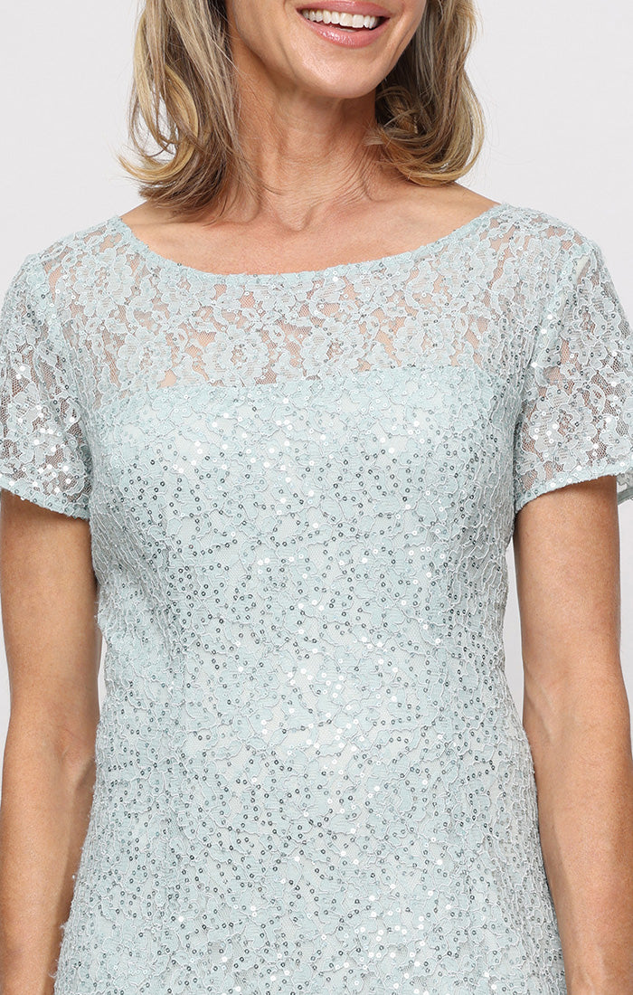 Cap Sleeve Tea Length Sequin Lace Dress Cap Sleeve Tea Length Sequin Lace Dress