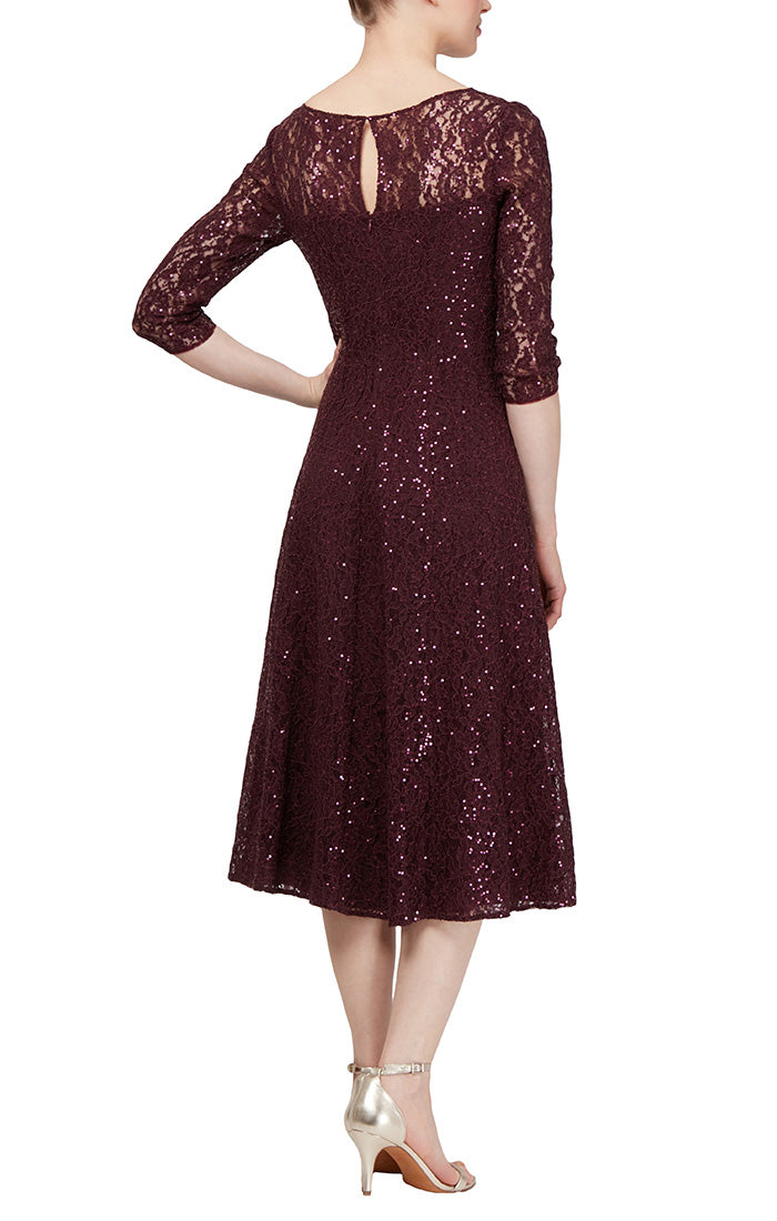 3/4 Sleeve Sequin Lace Cocktail Dress