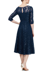 3/4 Sleeve Sequin Lace Cocktail Dress