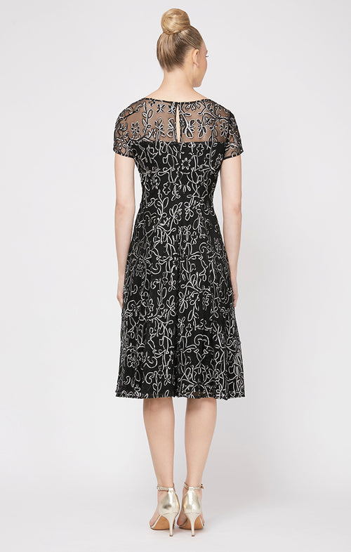 Petite Embroidered Soutache Lace Cocktail Dress