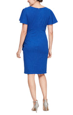 Plus Metallic Knit Sheath Dress with Short Flutter Sleeves