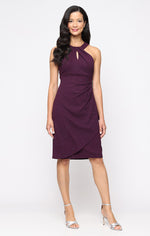 Short Glitter Knit Sheath Dress with Embellished Halter Neck Dress and Cascade Detail Skirt
