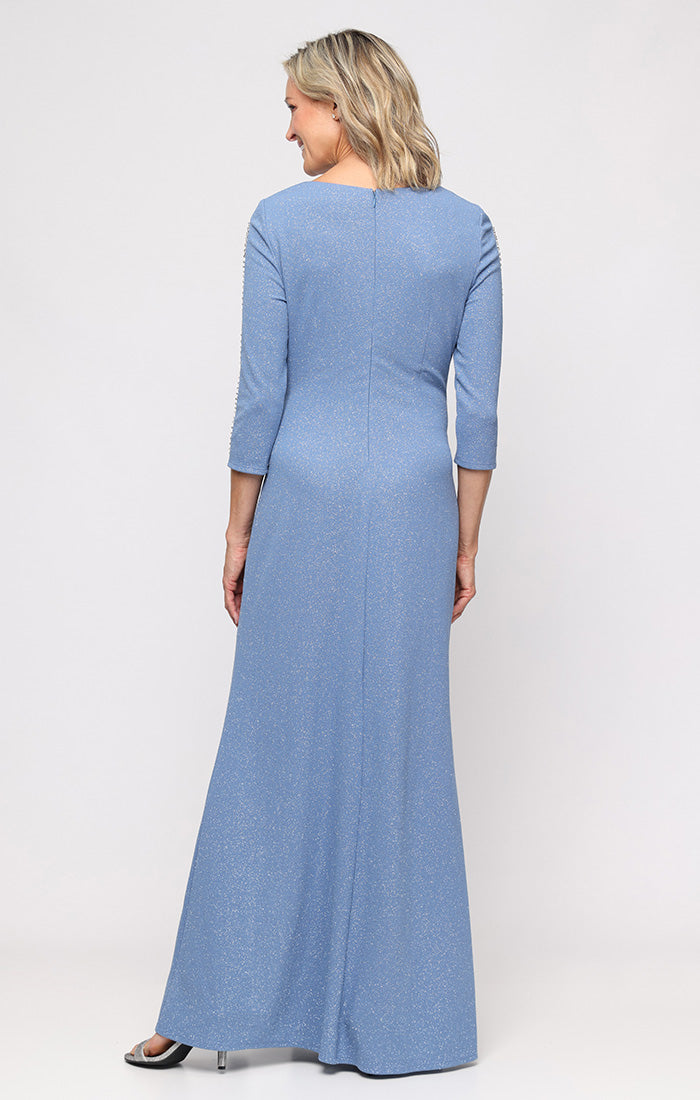 Regular - Long Glitter Knit Dress with Ruched Waist and Embellished Il S.L. Fashions Regular - Long Glitter Knit Dress with Ruched Waist and Embellished Il S.L. Fashions