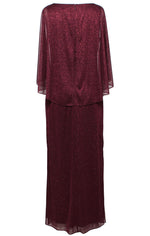 Long Glitter Mesh Column Dress with Cold Shoulder Popover and Embellishment Detail at Shoulders