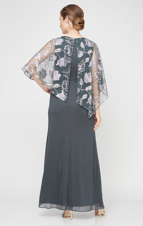 Long Glitter Mesh Dress with Novelty Asymmetric Overlay Bodice