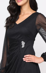 Short Glitter Mesh Dress with V-Neckline, Asymmetric Empire Bodice and Illusion Sleeves