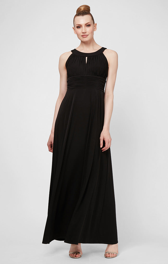Keyhole Halter Style Gown with Ruched Waist