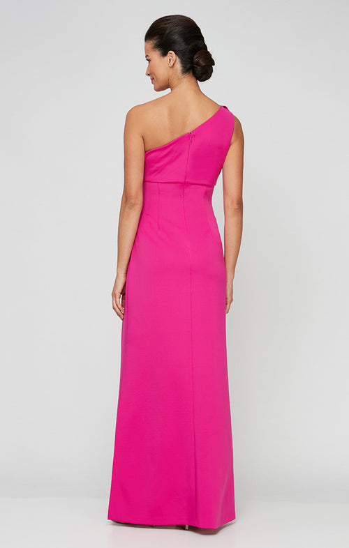 One Shoulder Compression Dress with 3D Floral Shoulder Detail