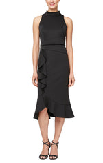 Short Cutaway Halter Neckline Dress with Cascade Ruffle Flounce Hem