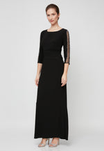 Petite Ruched Waist Long Dress with Embellished Sleeve Detail