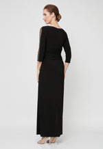 Petite Ruched Waist Long Dress with Embellished Sleeve Detail