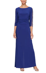 Petite Matte Jersey Long Dress with Embellished 3/4 Sleeve Detail