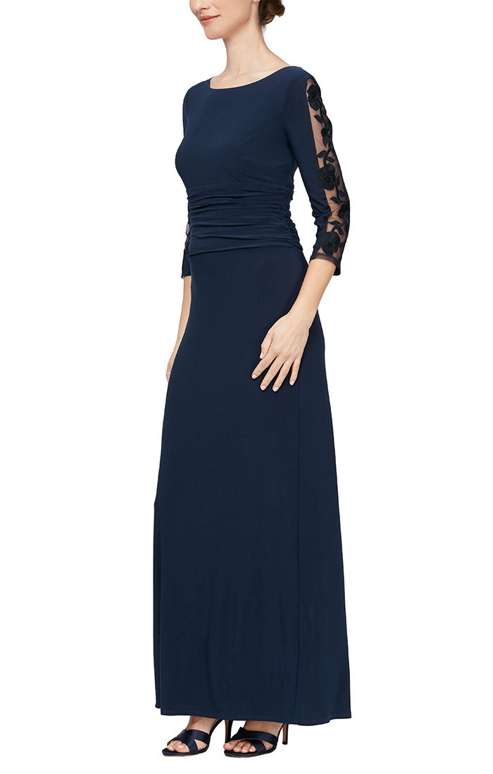 Petite Jersey Dress with Ruched Waist and Illusion 3/4 Sleeves