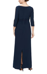 Jersey Dress with Ruched Waist and Illusion 3/4 Sleeves