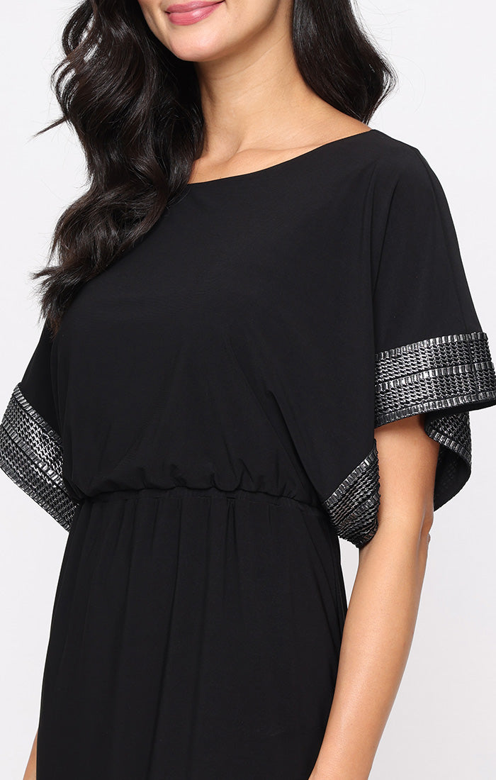 Short Blouson Dress with Foil Sleeve and Hem Detail