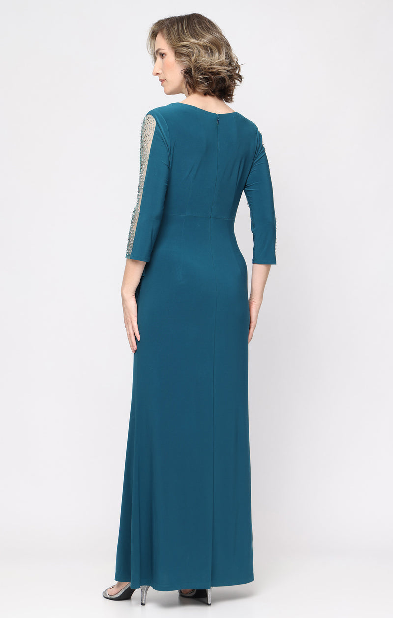 matte jersey dress Long Empire Waist with Surplice Neckline Beaded Illusion Detail Sleeves Green Mango Overall Dress Boys Suits Chlorine Bleach When Needed SIZE (ITALY):42