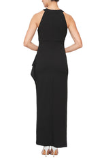 Petite - Beaded Halter Neck Matte Jersey Dress with Side Ruching at the Waist