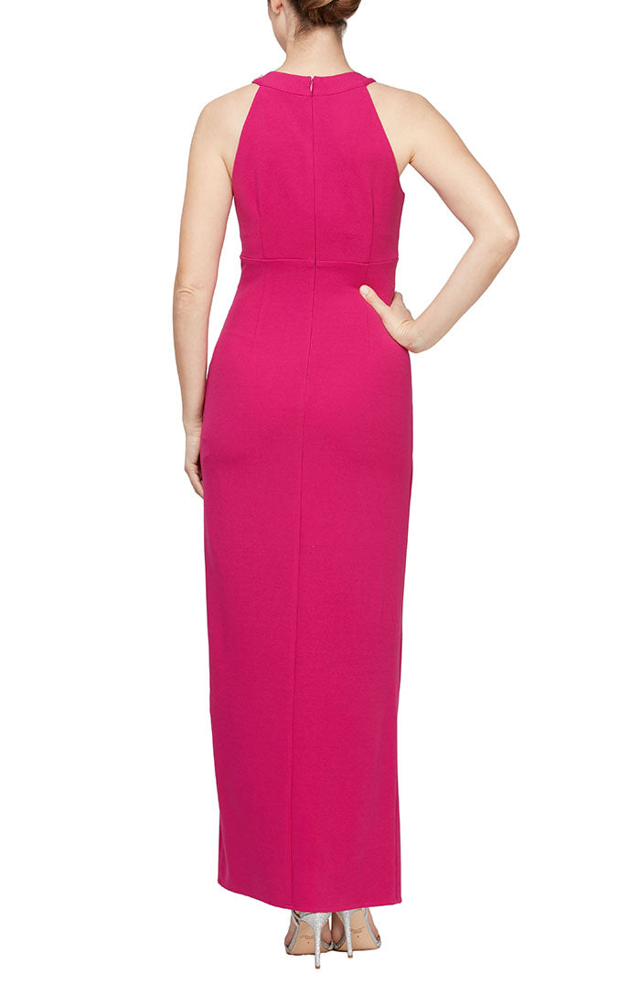 Petite - Beaded Halter Neck Matte Jersey Dress with Side Ruching at the Waist