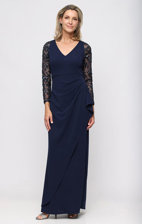 blue lace maxi dress with sleeves Long Sleeve Lace Maxi Dress with Satin Belt main image 1