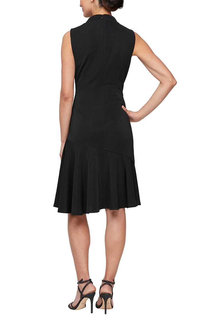 Short Sleeveless Dress with Mock Neckline & Asymmetric Seam Flounce Hem