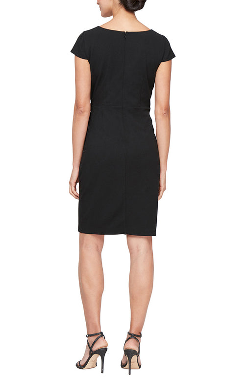 V-Neck Sheath Dress with Tie Waist Detail and Cap Sleeves