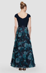 Gown with Floral Printed Organza Skirt & Jersey Bodice