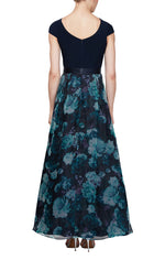 Gown with Floral Printed Organza Skirt
